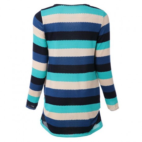 STYLISH SCOOP NECK STRIPED LONG SLEEVE SLIMMING T-SHIRT FOR WOMEN