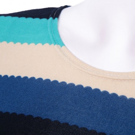 STYLISH SCOOP NECK STRIPED LONG SLEEVE SLIMMING T-SHIRT FOR WOMEN