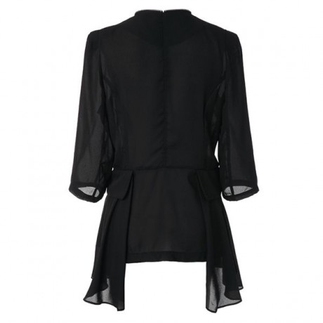 STYLISH V-NECK 3/4 SLEEVE CHIFFON SPLICED ZIPPERED WOMEN'S JACKET