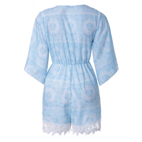 STYLISH PLUNGING NECK PRINTED LACE EMBELLISHED WOMEN'S ROMPER