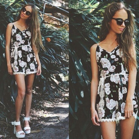 WOMEN'S SEXY SPAGHETTI STRAP FLORAL PRINT ROMPERS (COLORMIX, SIZE S/L)