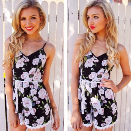 WOMEN'S SEXY SPAGHETTI STRAP FLORAL PRINT ROMPERS (COLORMIX, SIZE S/L)
