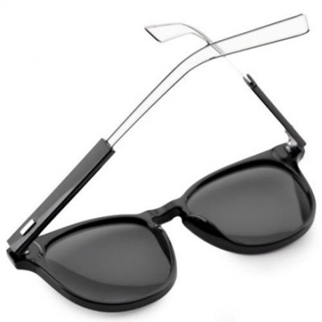 CASUAL UNISEX NAIL DESIGN COLOR COATED ROUND FRAME HOLLOW SUNGLASSES (BLACK GREY)