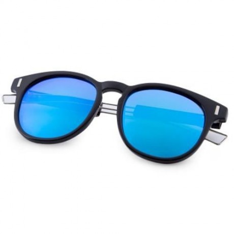 CASUAL UNISEX NAIL DESIGN COLOR COATED ROUND FRAME HOLLOW SUNGLASSES (BLACK FRAME   BLUE)