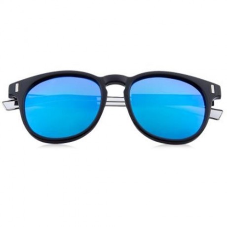 CASUAL UNISEX NAIL DESIGN COLOR COATED ROUND FRAME HOLLOW SUNGLASSES (BLACK FRAME   BLUE)