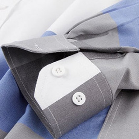TRENDY DISTINCT COLOR BLOCK STRIPES PRINT TURN-DOWN COLLAR SLIMMING LONG SLEEVES MEN'S SHI