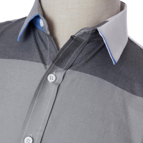 TRENDY DISTINCT COLOR BLOCK STRIPES PRINT TURN-DOWN COLLAR SLIMMING LONG SLEEVES MEN'S SHI