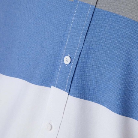 TRENDY DISTINCT COLOR BLOCK STRIPES PRINT TURN-DOWN COLLAR SLIMMING LONG SLEEVES MEN'S SHI