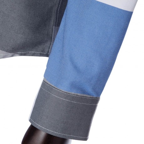TRENDY DISTINCT COLOR BLOCK STRIPES PRINT TURN-DOWN COLLAR SLIMMING LONG SLEEVES MEN'S SHI