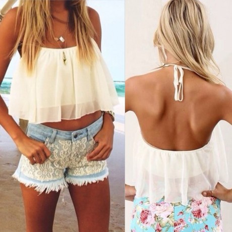 SEXY SPAGHETTI STRAP CHIFFON CROP TOP FOR WOMEN
