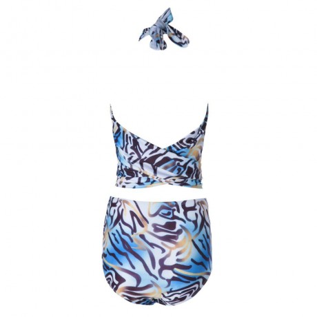 FASHIONABLE HALTER PRINT HIGH-WAISTED BIKINI SET FOR WOMEN