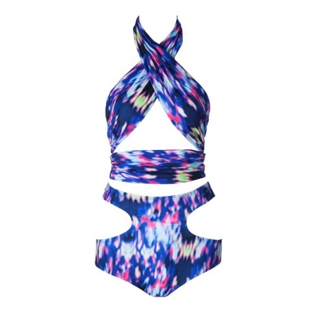 HOT HALTER PRINTED HOLLOW OUT BIKINI SET FOR WOMEN