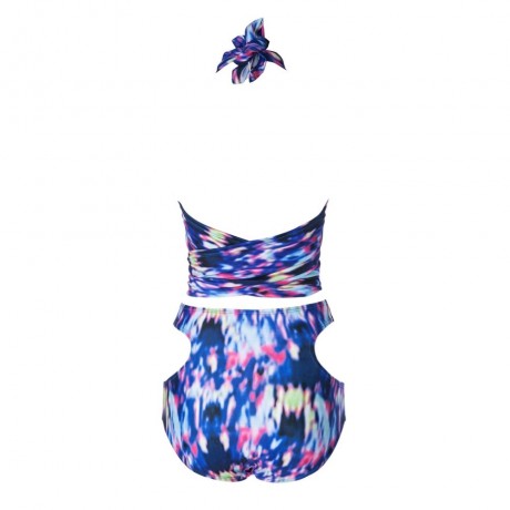 HOT HALTER PRINTED HOLLOW OUT BIKINI SET FOR WOMEN