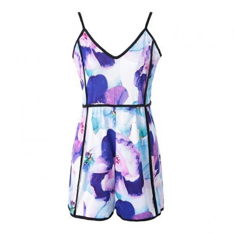 CHIC SPAGHETTI STRAP SLEEVELESS LOW CUT PRINTED WOMEN'S ROMPER