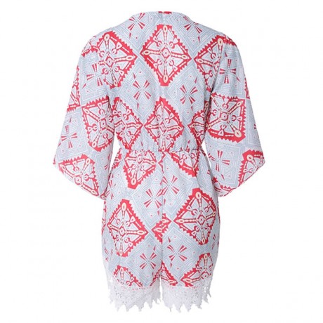 STYLISH PLUNGING NECK PRINTED LACE EMBELLISHED WOMEN'S ROMPER