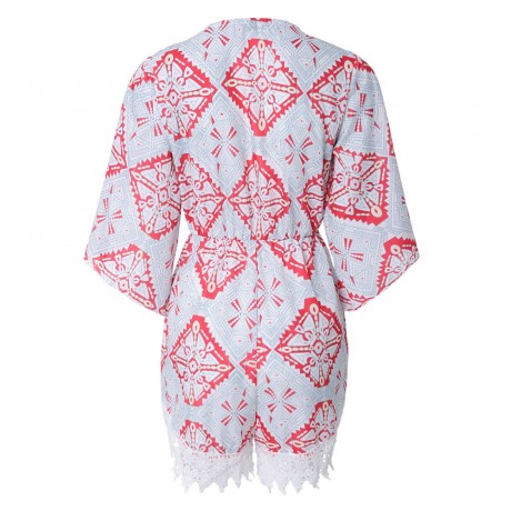 STYLISH PLUNGING NECK PRINTED LACE EMBELLISHED WOMEN'S ROMPER