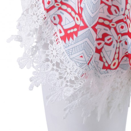 STYLISH PLUNGING NECK PRINTED LACE EMBELLISHED WOMEN'S ROMPER