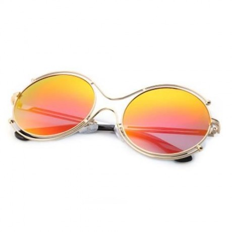 STYLISH LADIES COLOR COATED HOLLOW ROUND FRAME SUNGLASSES (#2)