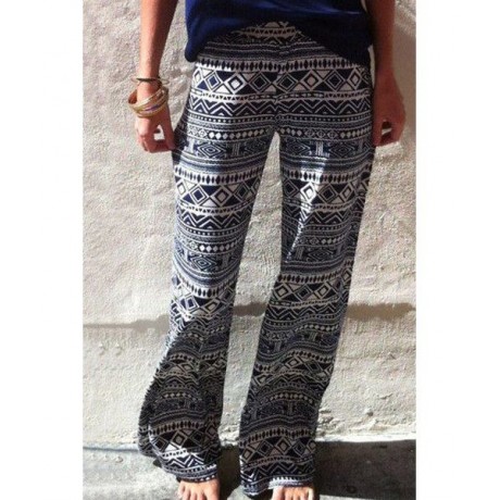 FASHIONABLE ELASTIC WAIST GEOMETRIC PRINT LOOSE-FITTING WOMEN'S EXUMAS PANTS