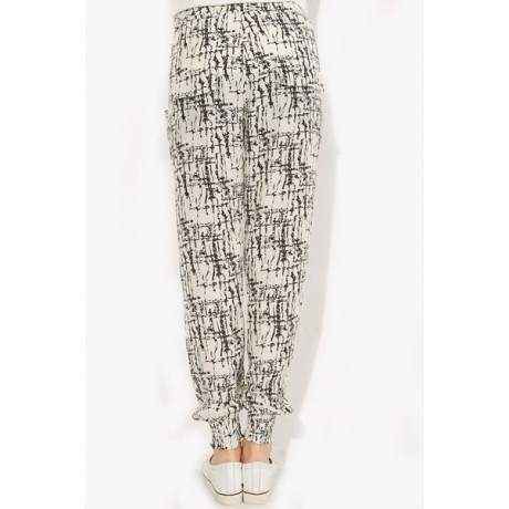 STYLISH WAIST DRAWSTRING PRINTED POCKET DESIGN WOMEN'S PANTS