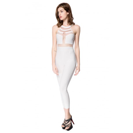 SLEEVELESS MESH BODYCON JUMPSUIT