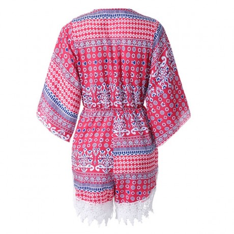 STYLISH PLUNGING NECK PRINTED LACE EMBELLISHED WOMEN'S ROMPER