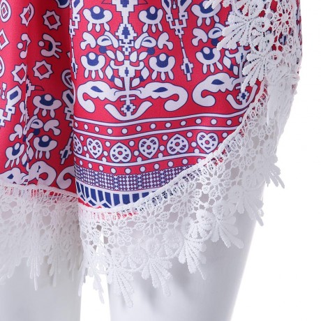 STYLISH PLUNGING NECK PRINTED LACE EMBELLISHED WOMEN'S ROMPER