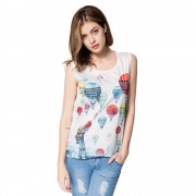 FASHIONABLE SCOOP COLLAR FIRE BALLOON PRINT CHIFFON WOMEN'S TANK TOP