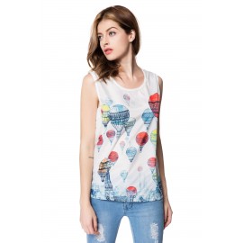 FASHIONABLE SCOOP COLLAR FIRE BALLOON PRINT CHIFFON WOMEN'S TANK TOP