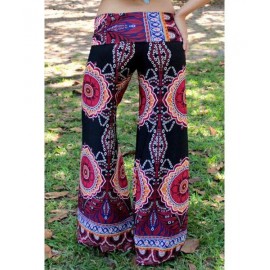 ETHNIC STYLE ELASTIC WAIST FLORAL PRINT EXUMAS PANTS FOR WOMEN