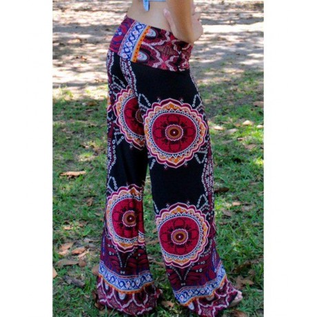 ETHNIC STYLE ELASTIC WAIST FLORAL PRINT EXUMAS PANTS FOR WOMEN