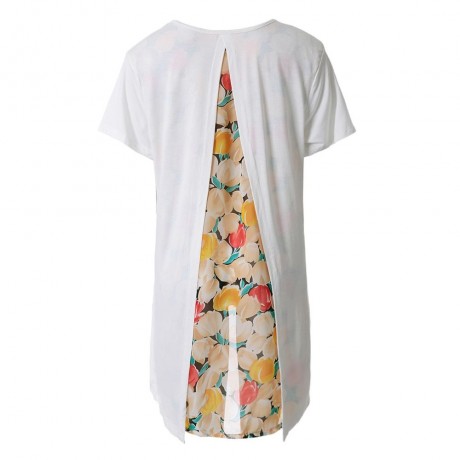 STYLISH SCOOP COLLAR SHORT SLEEVE FLORAL PRINT ASYMETRICAL PLUS SIZE WOMEN'S T-SHIRT