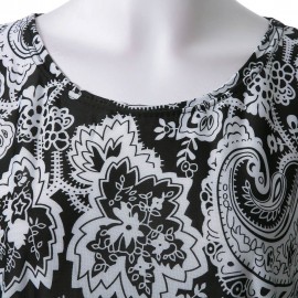 TRENDY SCOOP COOLAR SHORT SLEEVE PRINTED LOOSE-FITTING WOMEN'S BLOUSE