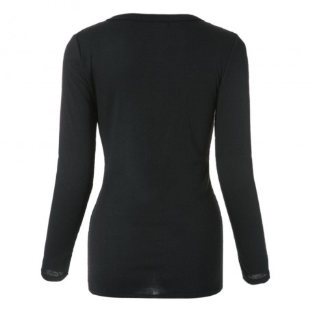 STYLISH V-NECK LONG SLEEVE BUTTON DESIGN SOLID COLOR WOMEN'S BLOUSE