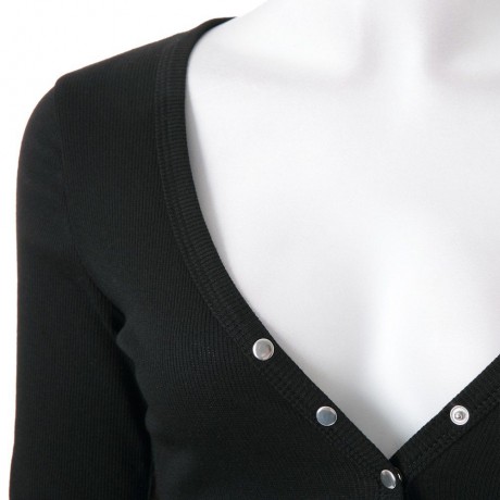 STYLISH V-NECK LONG SLEEVE BUTTON DESIGN SOLID COLOR WOMEN'S BLOUSE