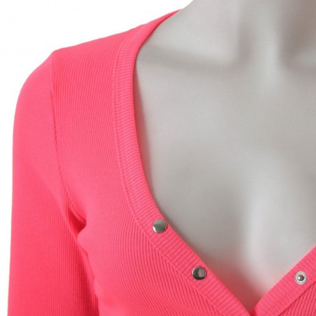 STYLISH V-NECK LONG SLEEVE BUTTON DESIGN SOLID COLOR WOMEN'S BLOUSE