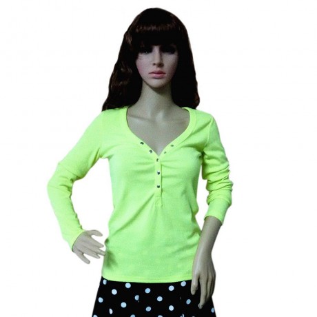STYLISH V-NECK LONG SLEEVE BUTTON DESIGN SOLID COLOR WOMEN'S BLOUSE