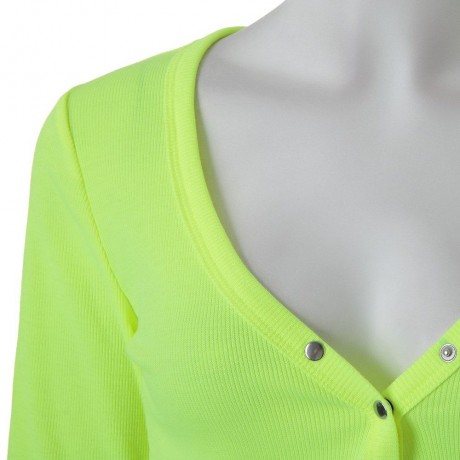 STYLISH V-NECK LONG SLEEVE BUTTON DESIGN SOLID COLOR WOMEN'S BLOUSE