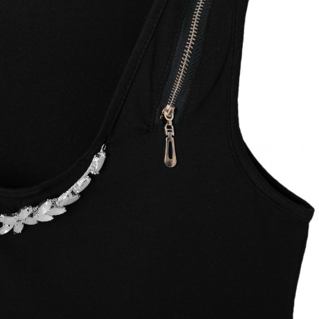 STYLISH SCOOP COLLAR RHINESTONE ZIPPERED WOMEN'S TANK TOP