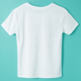 STYLISH ROUND COLLAR ROLL SLEEVE LETTER PRINT WOMEN'S T-SHIRT