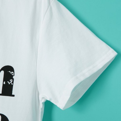 STYLISH ROUND COLLAR ROLL SLEEVE LETTER PRINT WOMEN'S T-SHIRT