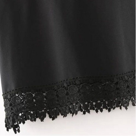 FRESH STYLE ROUND NECK SHORT SLEEVE LACE SPLICED PURE COLOR WOMEN'S T-SHIRT