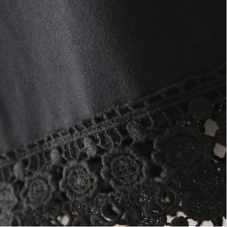 FRESH STYLE ROUND NECK SHORT SLEEVE LACE SPLICED PURE COLOR WOMEN'S T-SHIRT