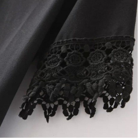 FRESH STYLE ROUND NECK SHORT SLEEVE LACE SPLICED PURE COLOR WOMEN'S T-SHIRT