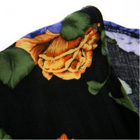STYLISH COLLARLESS HALF SLEEVE FLORAL PRINT FRINGED WOMEN'S KIMONO BLOUSE