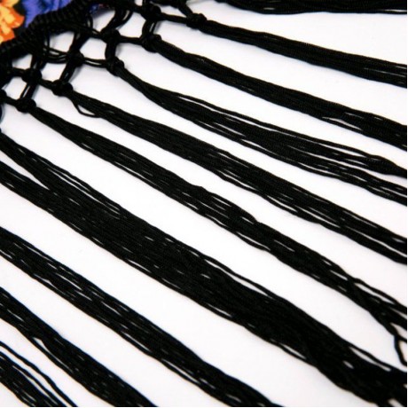 STYLISH COLLARLESS HALF SLEEVE FLORAL PRINT FRINGED WOMEN'S KIMONO BLOUSE