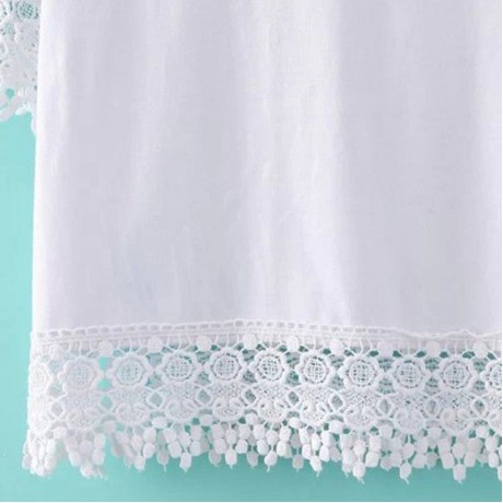 FRESH STYLE ROUND NECK SHORT SLEEVE LACE SPLICED PURE COLOR WOMEN'S T-SHIRT