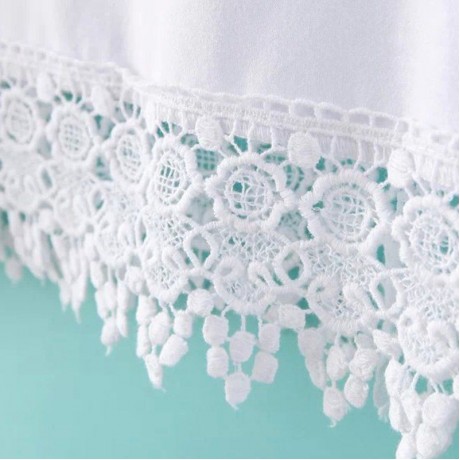FRESH STYLE ROUND NECK SHORT SLEEVE LACE SPLICED PURE COLOR WOMEN'S T-SHIRT