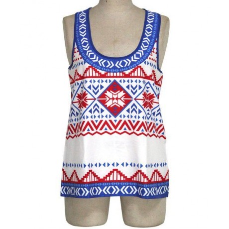 STYLISH SCOOP NECK ETHNIC PRINT TANK TOP FOR WOMEN