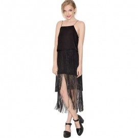 STYLISH SPAGHETTI STRAP PURE COLOR TANK TOP   ELASTIC WAIST FRINGED SKIRT WOMEN'S TWINSET
